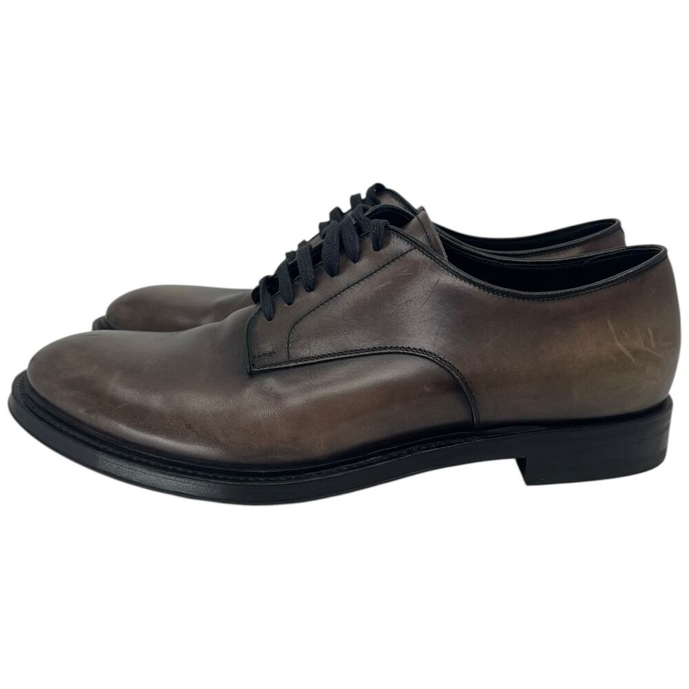 Prada Brown Leather Derby Dress Shoes Made in Italy Lace Up Minimalist Luxury 9 - Picture 4 of 14
